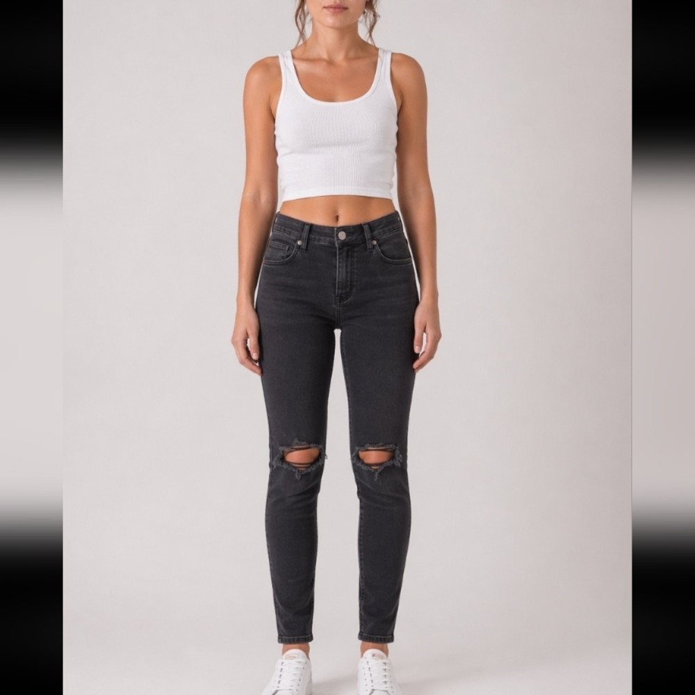 MAVI Lucy Distressed Black Super High Rise Super Skinny Sample Jean 27